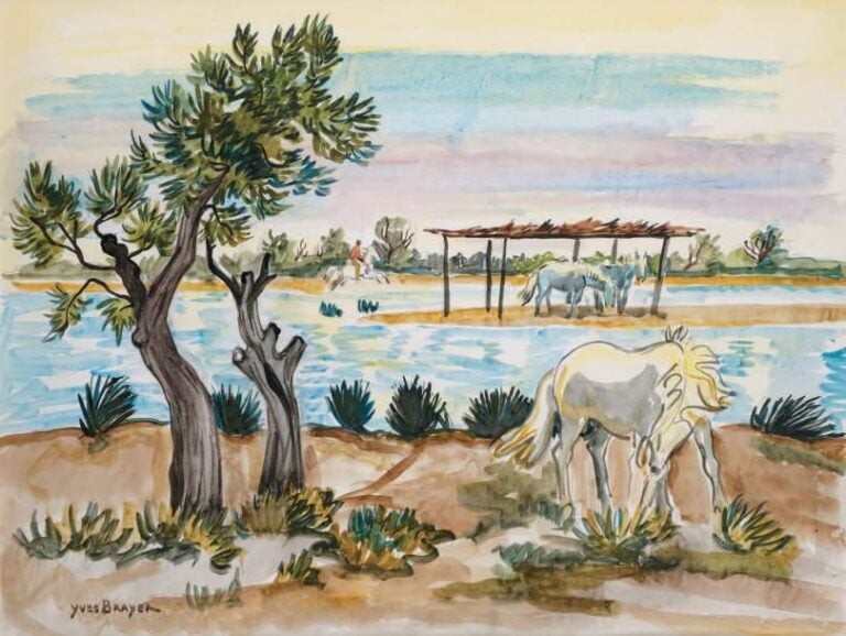 Les chevaux Aquarelle, signée en bas à gauche 40 x 53 cm