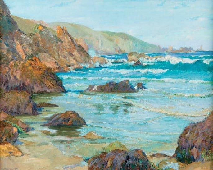 Les côtes rocheuses en Bretagne Huile sur toile, signée en bas à gauche 65 x 81 cm Oil on canvas, signed lower left