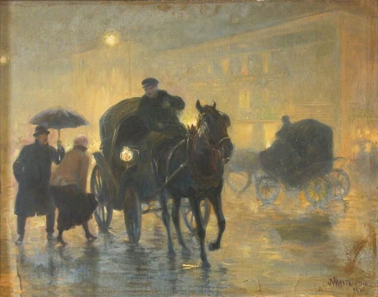 Les fiacres la nuit (1911) Huile sur toile Signée et datée en bas à droite 51 x 66 cm