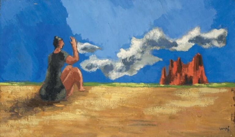 Les îles des fées Huile sur panneau, signée en bas à droite Titrée au dos 27 x 48 cm
