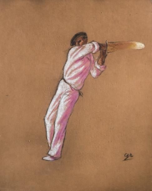 LES JOUEURS DE PELOTE BASQUE Deux crayons gras sur papier