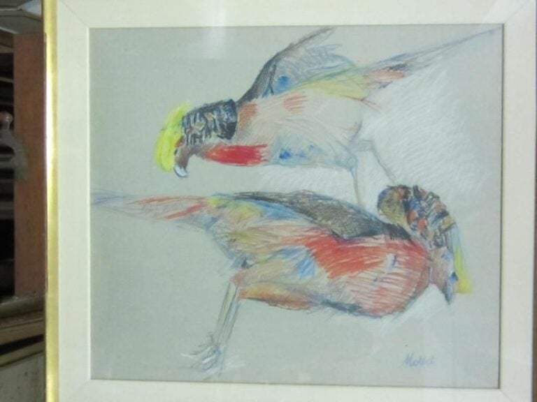 Les oiseaux Crayons gras, signé en bas à droite 77,5 x 89,5 cm