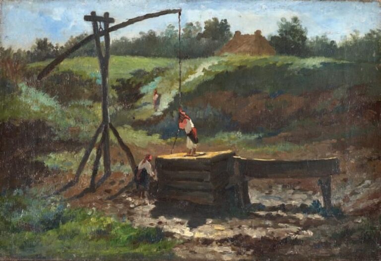Les paysannes près du puits Huile sur toile 30,2 x 44,2 cm