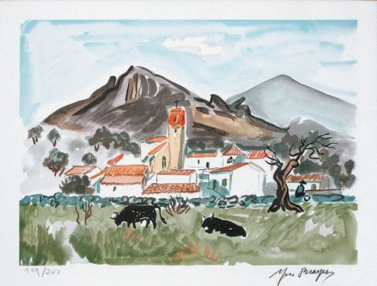 Les taureaux Lithographie, signée en bas à droite et numérotée 109/200 27 x 35 cm