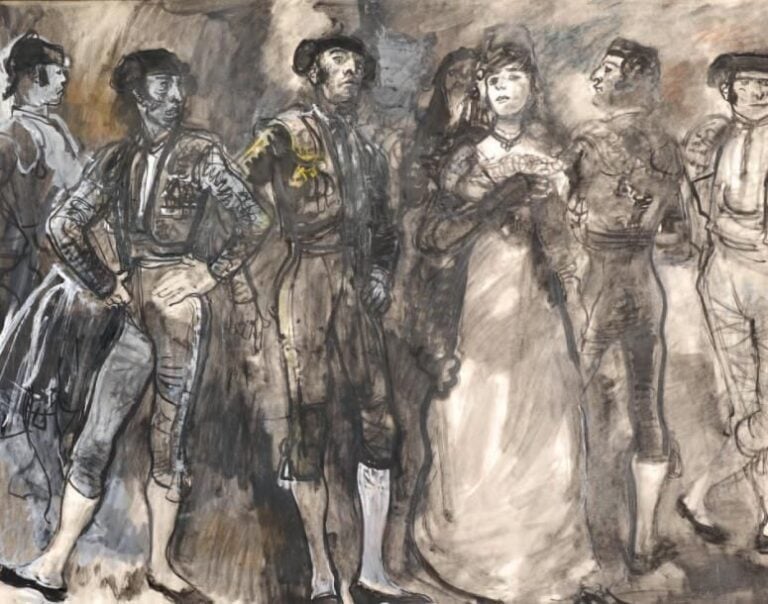 Les toréadors Lavis d'encre, signé en bas à droite 40 x 64 cm