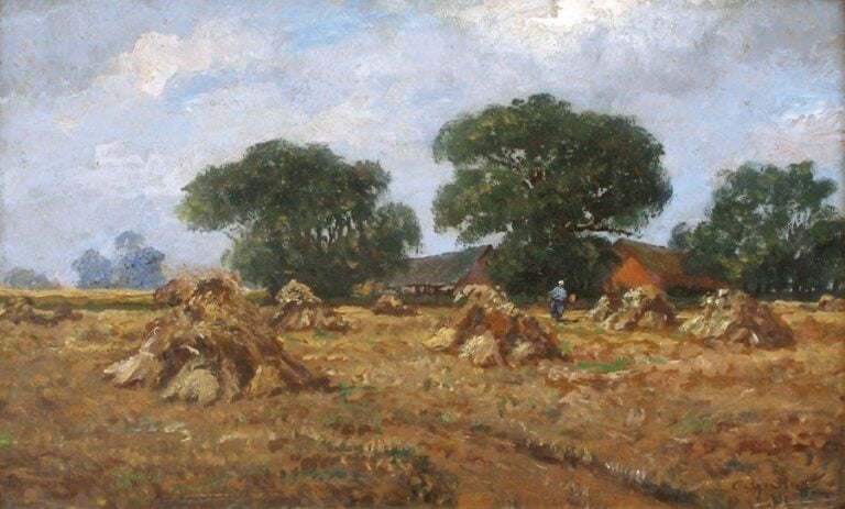 Les travaux des champs Huile sur panneau, signée en bas à droite et d 1931 59 x 39 cm