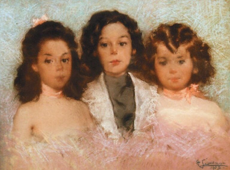 LES TROIS SOEURS Pastel, signé en bas à droite, daté 1903 54 x 71 cm