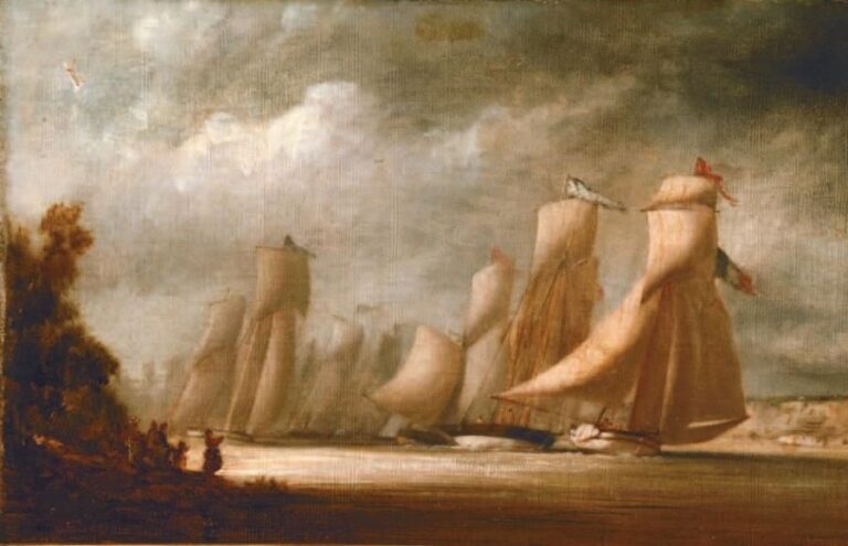 Les voiliers Huile sur toile signée en bas à droite 30 x 46 cm