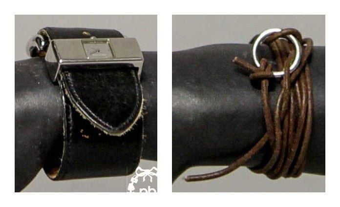 (Ligne 0) BRACELET-MONTRE en cuir noir et métal chromé (important état d'usage