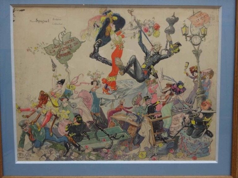 "Ligue contre la licence du carnaval" Aquarelle et gouache sur papier