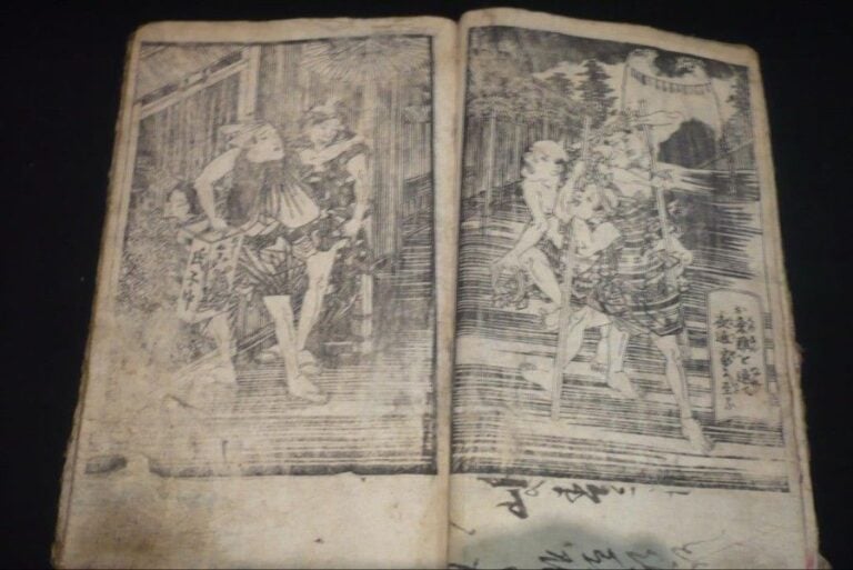 LIVRE ACCORDÉON, LEPORELLO - ORIHON ornée de scènes de la vie de Samouraïs (vendu en l'état