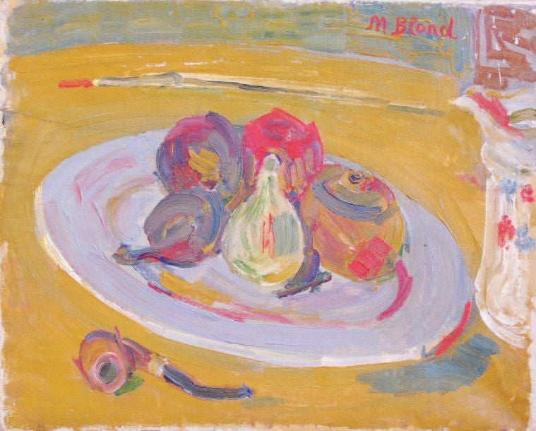(LODZ 1899 - 1974 CLAMART Nature morte aux plateaux de fruits et à la pipe Huile sur toil