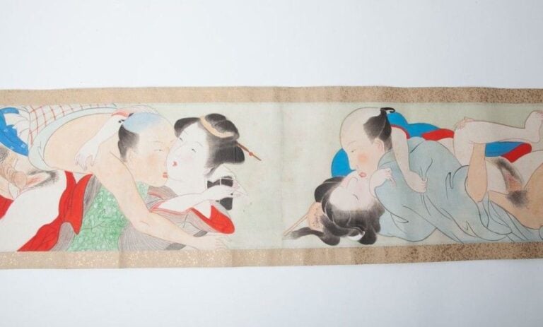 Long rouleau d'illustrations érotiques (shunga makimono) comprenant douze peinture