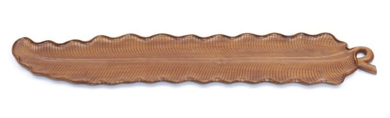 Longue assiette en bois, en forme de feuille de bananie
