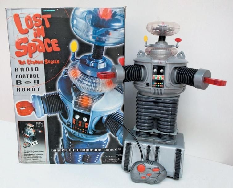 Lost in Space, la série - Environment Control Robot B-9 Trendmasters Neuf en Boîte USA, 1997 Robot électronique motorisé radiocommandé, lumineux et parlan