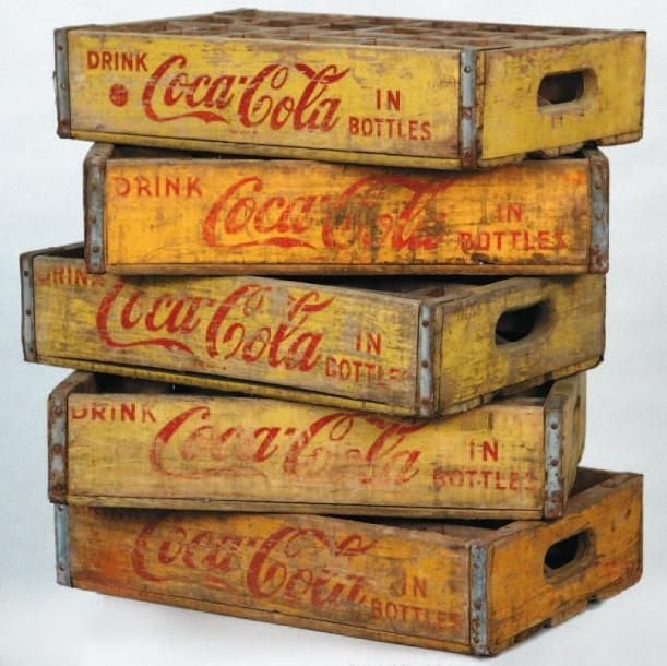 Lot composé de 5 caisses de livraison pour la marque Coca-Cola en bois des années 50 US