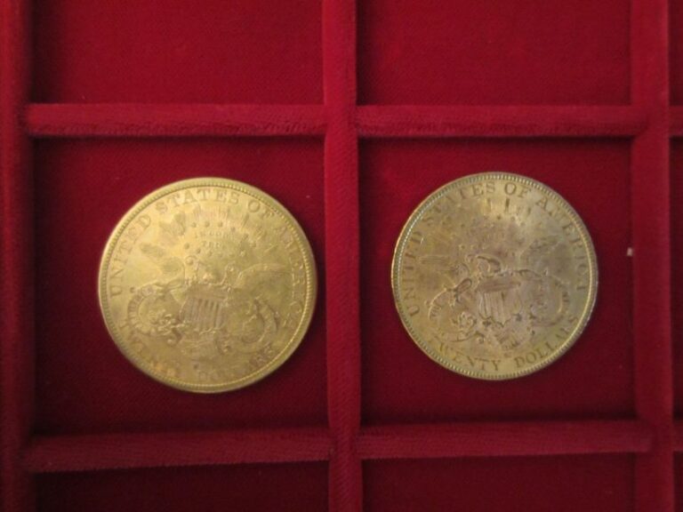 Lot de 2 pièces de 20$ en or type Liberty 1881-1889