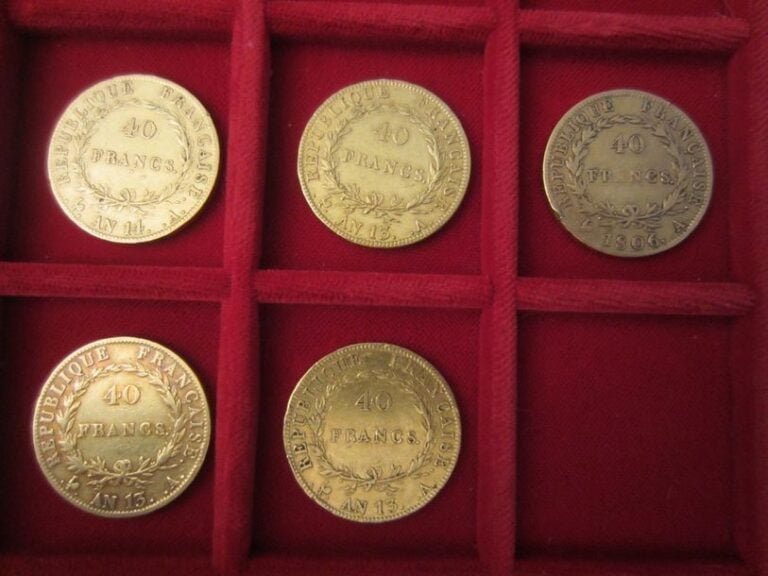 Lot de 5 pièces de 40 Francs or
