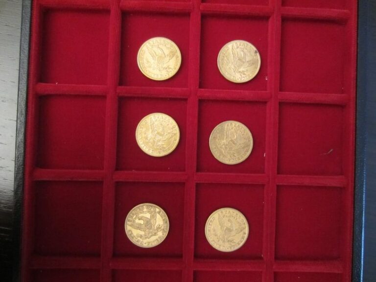Lot de 6 pièces de 5 $ en or, type Liberty : 1892 (2), 1899 (2), 1899 S (1), 1904 (1)
