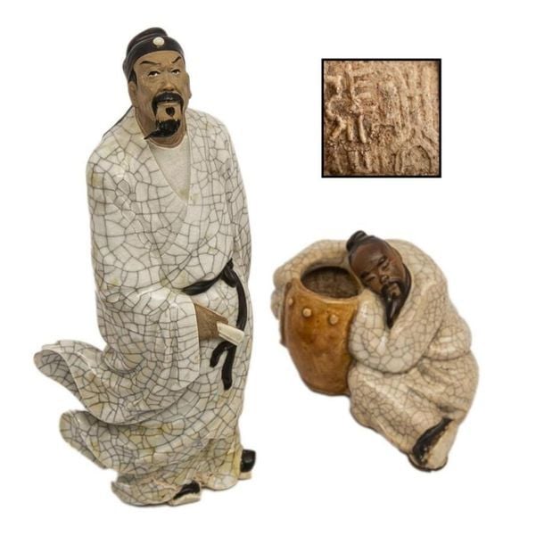 LOT DE DEUX (2) SUJETS EN GRES DE SHIWAN A L'EFFIGIE DU POETE LI BAI ??