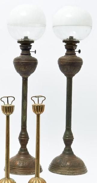 Lot de deux lampes huile de temple en cuivr