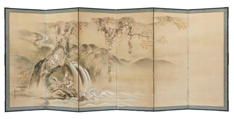 Lot de deux paravents à six feuilles (byobu) de Yasuda Morikatsu (1728-1805