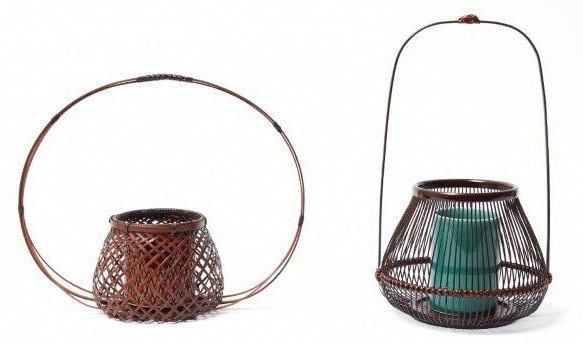 Lot de deux petits paniers pour arrangement de fleurs ikebana en vannerie tressée peu dens