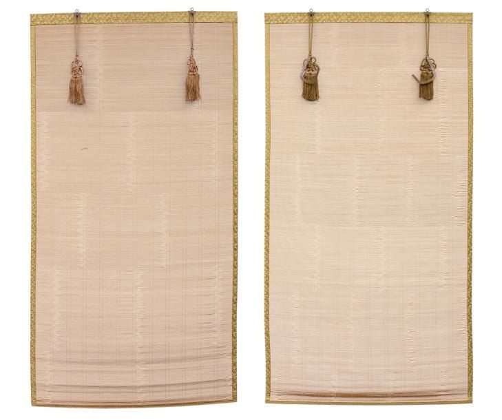 Lot de deux rideaux sudare de bambou avec pompons et crochet