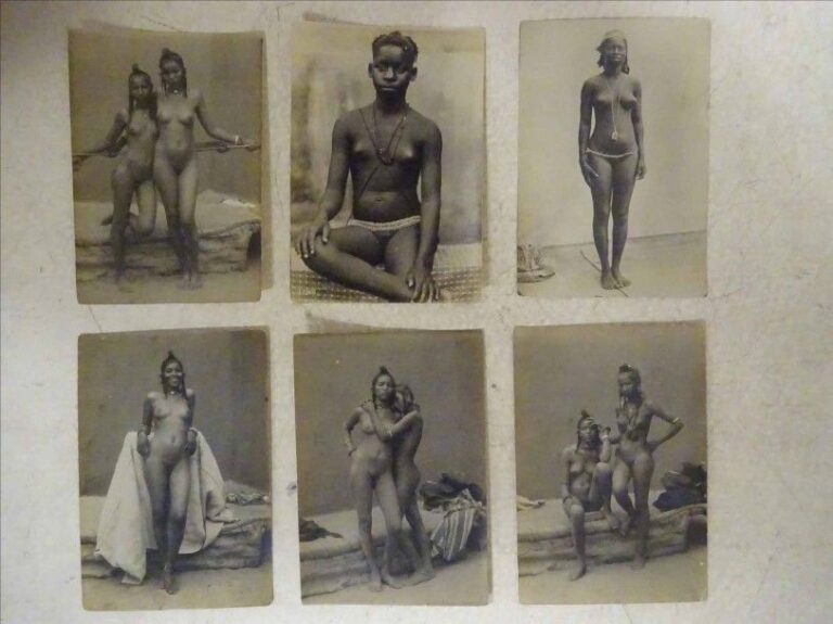 Lot de six photographies argentiques en noir et blanc représentants des femmes nues d'Afrique Noire et du Maghreb