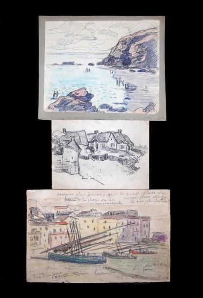 Lot de trois dessins: