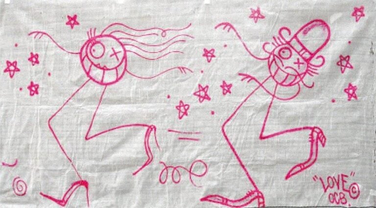 Love graffiti Bombe rose fluo sur toile libre Provenance: Performance de l'artiste à la Villa Noailles (Hyeres) pour le festival Aquaplaning 105 x 360 cm