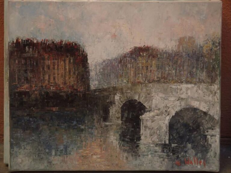 Luc COSSIER dit WALLES (Né en 1946) Le pont Marie à Paris Huile sur toil
