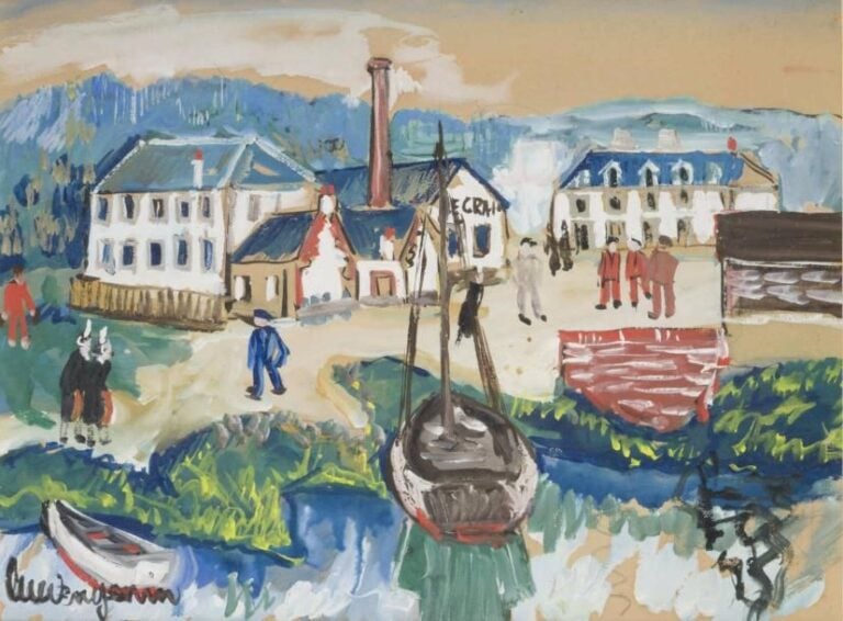 Lucien GENIN (1894-1953) L'usine devant la mer Gouache sur papie