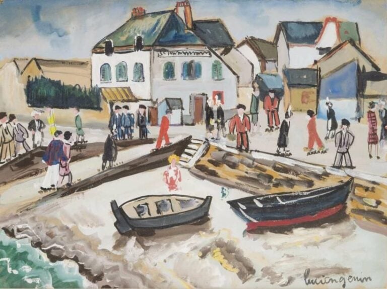 Lucien GENIN (1894-1953) Plage animée Gouache sur papie