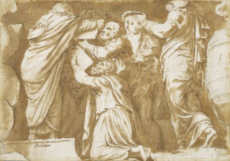 Lycurgue et Numa Pompilius donnant les lois au peuple romain Plume et lavis brun sur traits de pierre noir