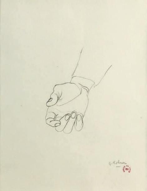 Main Mine de plomb, signée en bas à droite 28 x 22 cm Offert par l'artiste à l'Association Kermesses aux étoiles, 1953