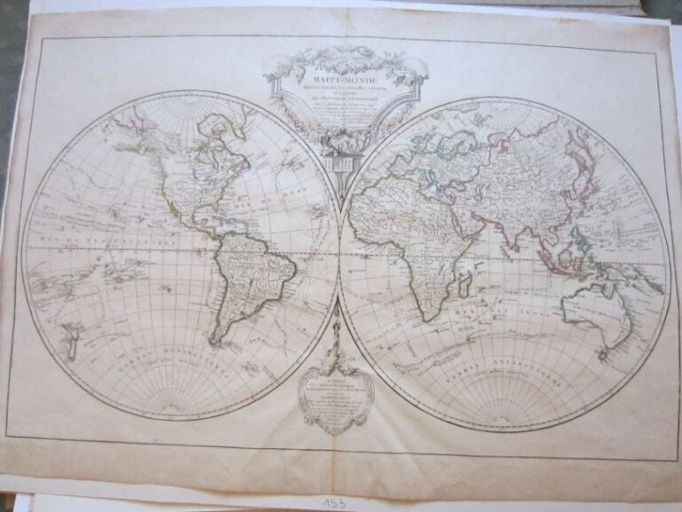 Mappemonde dressée suivant les observations et assujettie aux observations astronomiques, par Robert de Vaugondy, géographe du ro