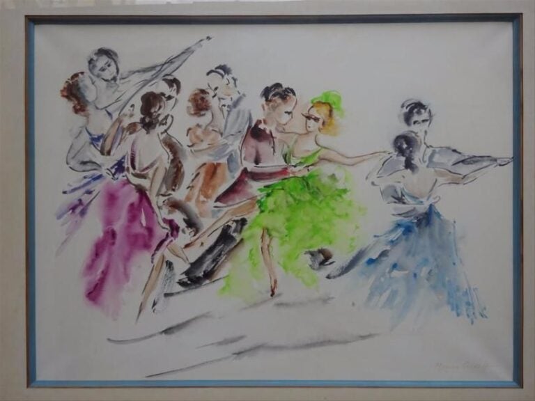 Marina GREKOFF (1918-2009) Couples dansants Aquarelle sur papie