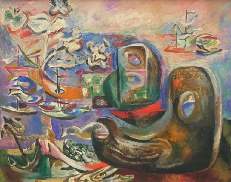 Marine aux fleurs Huile sur toile Signéée en bas à droite 73 x 92 cm Un certificat de Madame Prax du 13 avril 1981 sera remis à acquéreur