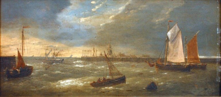 MARINE Huile sur panneau, signée en bas à gauche 20 x 42,8 cm