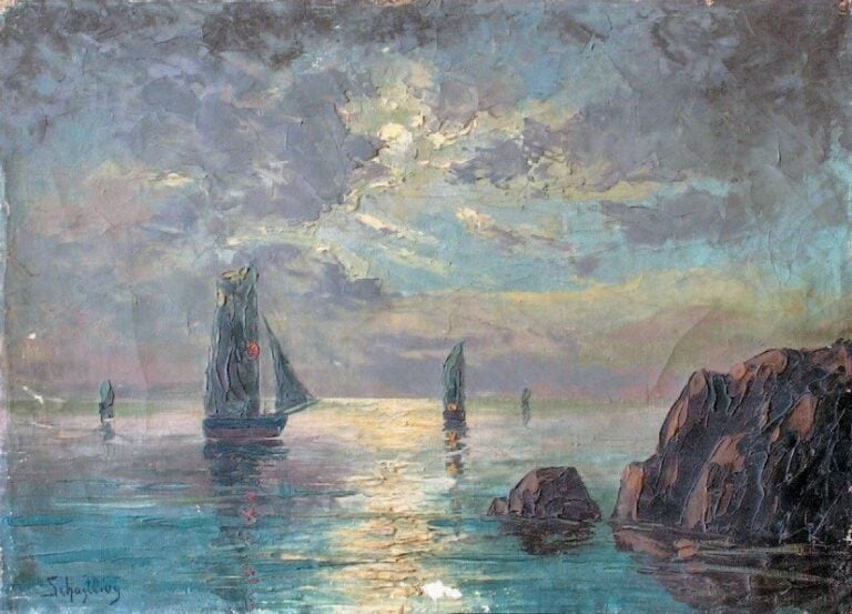 Marine Huile sur toile signée en bas à gauche 24,5 x 34 cm