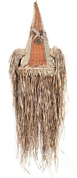 Masque Jipae ou Jiwawoka en vannerie polychrome, fibres végétales, os, plume
