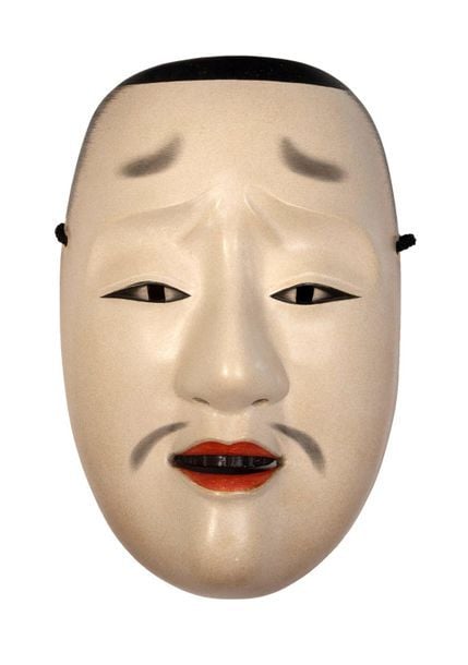 Masque no : un jeune homme (wakaotoko) avec une expression inquiétante et une petite moustach