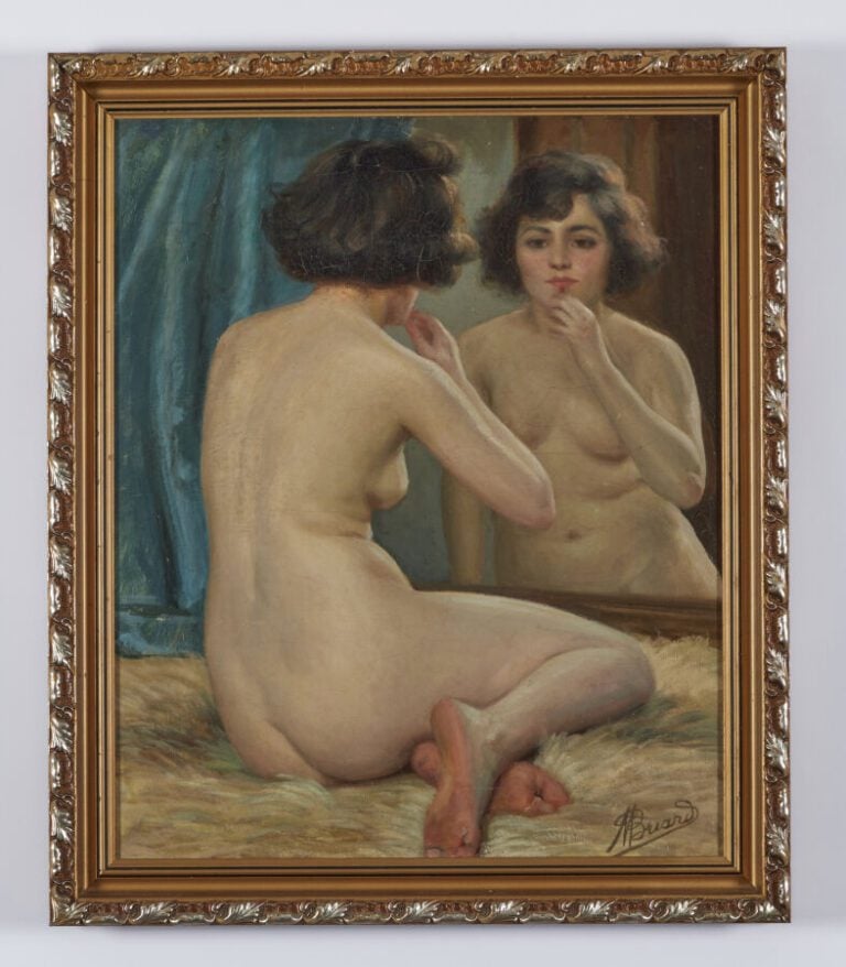 MAURICE BRIARD - (NÉ EN 1887) - « Modèle au miroir » - Huile sur toile rentoilé…