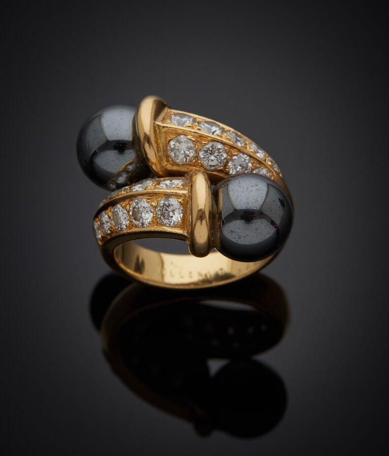 MELLERIO - BAGUE "toi et moi" en or jaune (750‰) serti d'alignements de diamant…