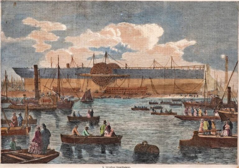 [Mers et Océans] Ensemble de deux gravures aquarellées reproduisant le Great Eastern (Une ville flottante