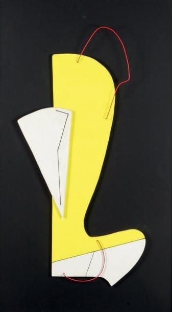 MÉTAPLASTIQUE Peinture, technique mixte (huile sur panneaux de bois découpés et assemblés de fils de fer) 102 x 61 cm
