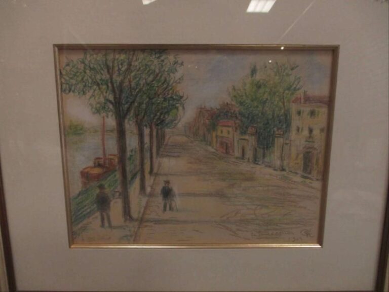 Michel KIKOINE (1892-1968) La Seine à Asnières Pastel, crayons gras et rehauts de gouache blanche sur papie