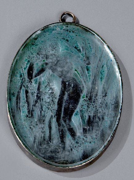 Miroir « Narcisse debout » à monture d'origine en métal argent