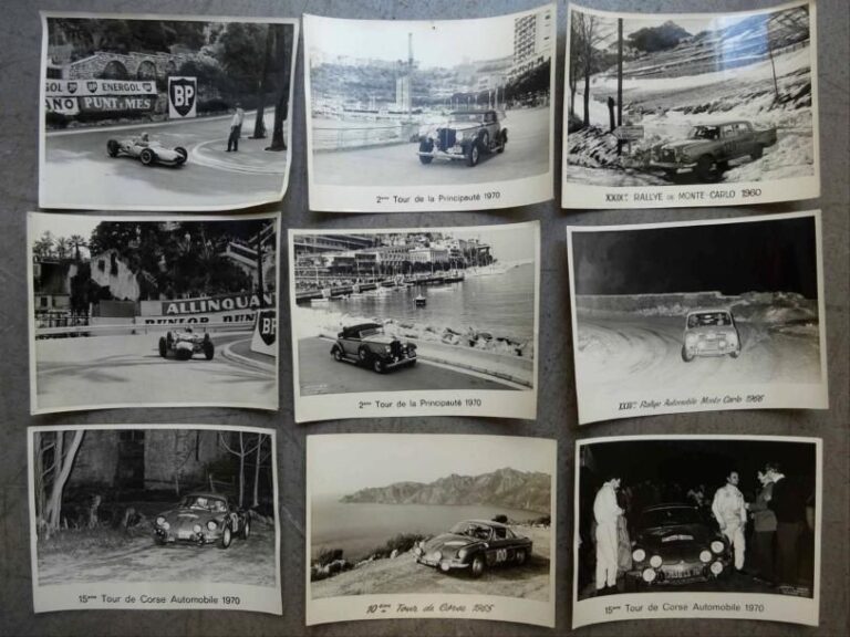 MONACO / Jean SEJNOST - Photo Junior (Actif à Nice au 34, Avenue Georges Clémenceau) Lot de 121 photographies noir et blanc argentiques de rallyes automobiles - dont celui de Monte Carlo - avec noms des rallyes et date